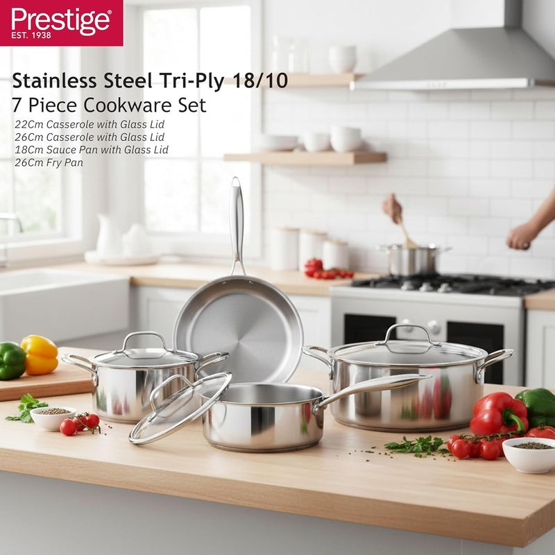 Prestige Tri Ply Stainless Steel 7 Pcs Cookware Set | Induction Compatible | Pots and Pans Set - Image 5